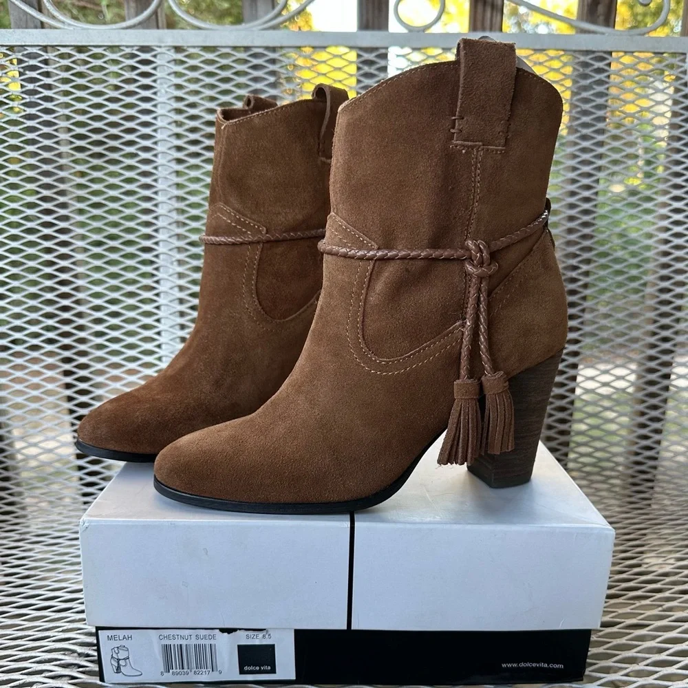 Dolce Vita Melah Chestnut Suede Boots - Picture 1 of 7